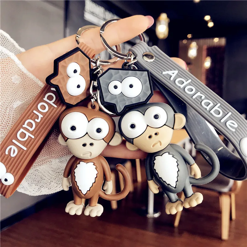 

New Creative Spoof Cartoon Epoxy Playful Monkey Key Chains Cute Elephant Keychain Bag Pendant Keychain Size Eye Cattle Key Ring