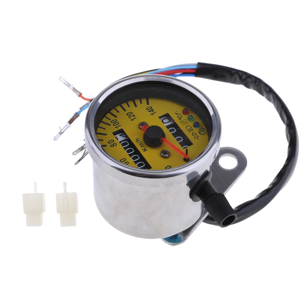 Silver Shell Yellow Face LED Backlight Motorcycle Odometer Speedometer Gauge