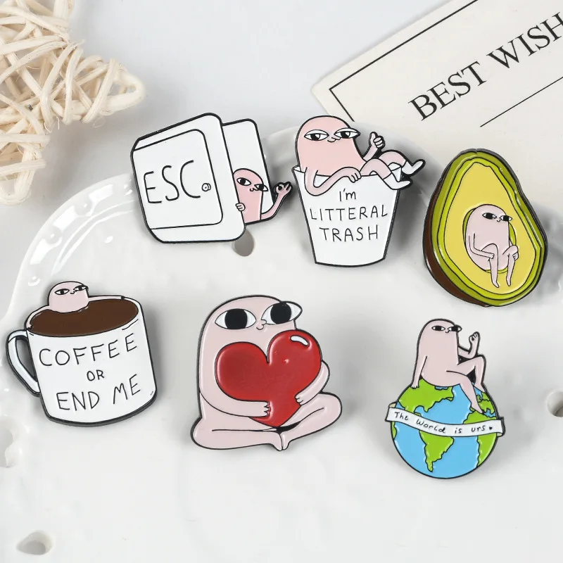 2020 Little Pink Monster Funny Coffee Avocado Heart Brooches for Women Bag Clothes Badge Enamel Lapel Pin Charm Jewelry Gifts | Украшения и