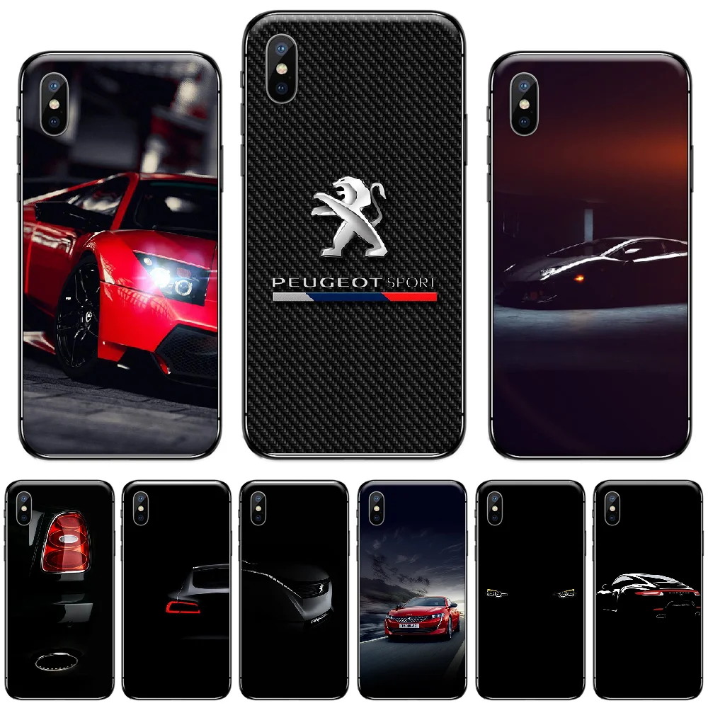 

Car peugeot logo Black TPU Soft Rubber Phone Cover For iphone 5 5s 5c se 6 6s 7 8 plus x xs xr 11 pro max