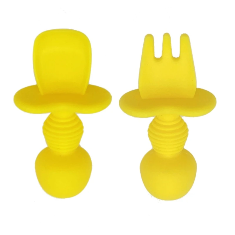 

2 Pcs Baby Silicone Spoon Fork Dinnerware Set BPA Free Feeding Food Tableware T5EC
