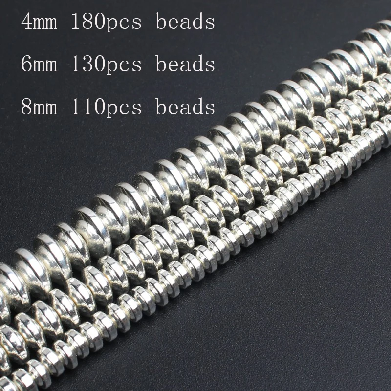 Natural Stone Hematite Round Beads in Gold & Silver Tones for Jewelry Making - 15'' Strand