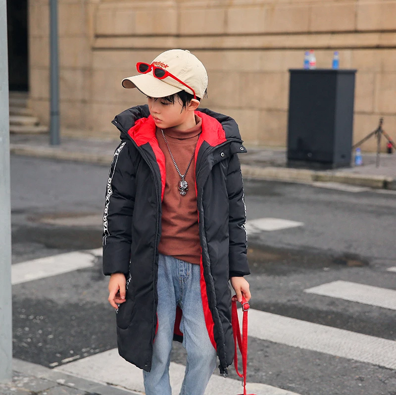 Пуховые куртки для больших детей от 4 до 14 лет пальто с хлопковой подкладкой для детей, зимняя одежда на молнии с капюшоном для мальчиков теплая детская верхняя одежда