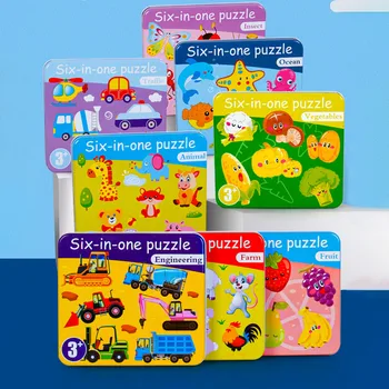 

Six-in-one Cartoon Animal Puzzle Paper Jigsaws Educational Toys Interesting Home Puzzles Games For Children Kid Brain Teaser A40