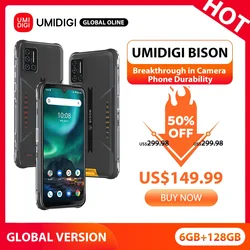 UMIDIGI BISON NFC 6GB+128GB IP68/IP69K Waterproof Rugged Phone 48MP Matrix Quad Camera 6.3