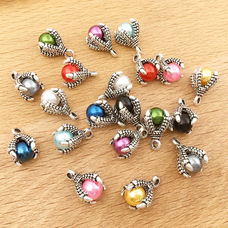 

5pcs Zinc Alloy Antique Silver Dragon Claw with Pearl Charms Pendant for DIY Necklace Bracelet Earrings Jewelry Making Findings