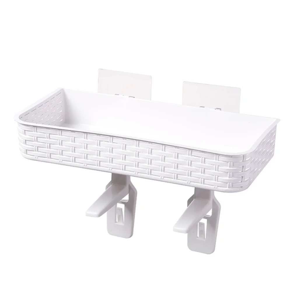 Bathroom Holder Storage Rack Organizer Multifunction Shelf Punch Free Wall Mounted Waterproof Home Suction Toilet - Color: White