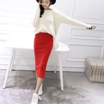 

Spring & Summer Sexy Cotton Elastic Rib Knit Bag Hip Split Midi Split Skirt Women Fashion Solid Color Casual Pencil Skirt
