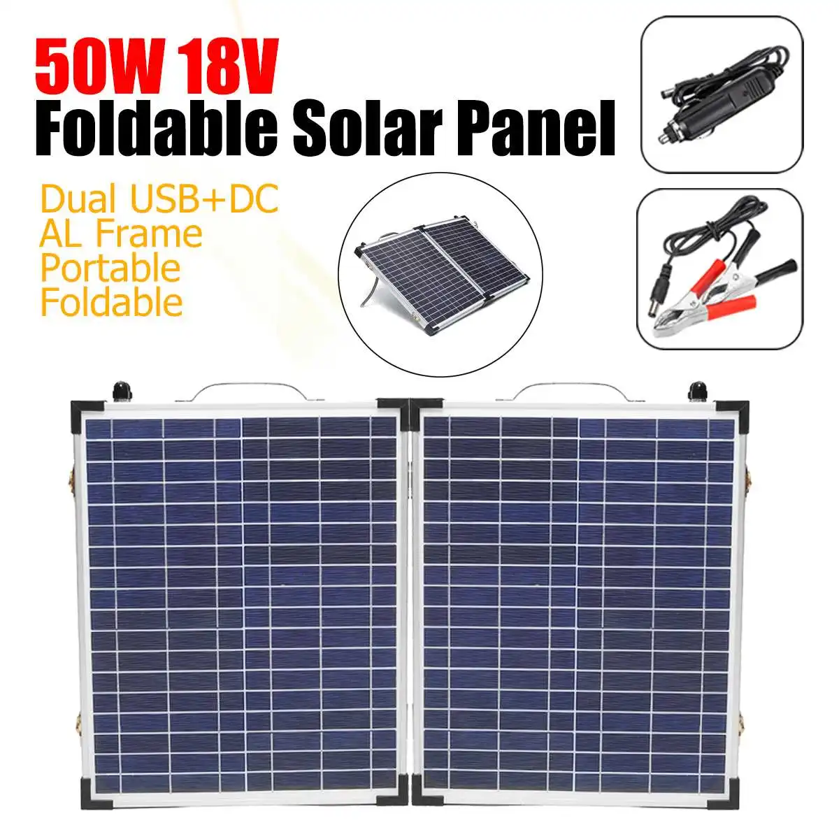 

50W 18V Foldable Portable Solar Panel Monocrystalline cells battery charger with Car Charger for Outdoor Camping Waterproof