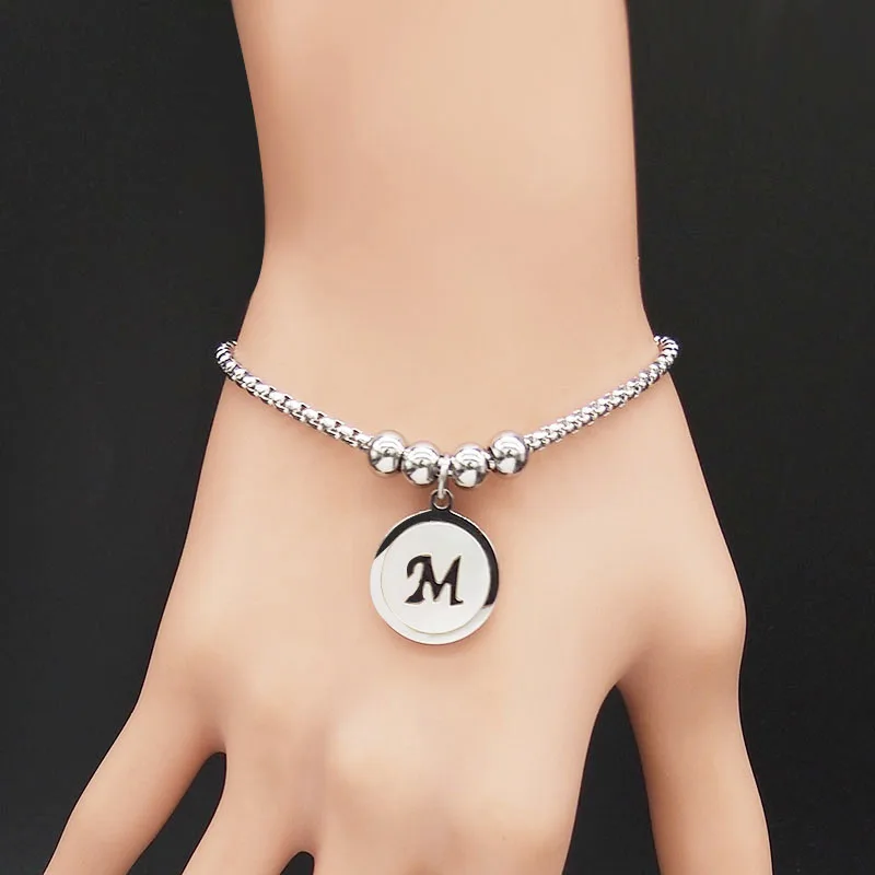 M Letter Shell Stainless Steel Chain Bracelet Women Silver Color