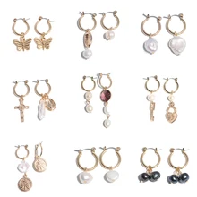 Пресноводный жемчуг серьги-кольца маленькие серьги-кольца Золотой цвет женщины ювелирные изделия подарок для женщин Прямая поставка