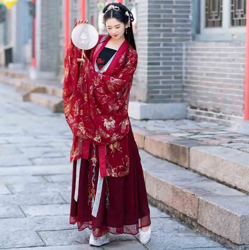 Женское Красное роскошное пальто Hanfu старинное китайское винтажное нарядное