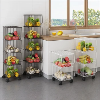 

Movable Iron Storage Shelf 3 Layer Tier Metal Rack with Wheels Storing Fruit Vegetable Saving Organizer for Kitchen Living Room