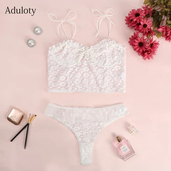 

ADULOTY New Women's Romantic lace up underwear Set Push-ups Gathered lace ruffled sexy Bras suit Suspender lingerie underpants