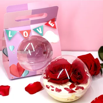 

25pcs Net Red Valentine's Day Mousse Round Spherical Cake Box Transparent Portable Salad Fruit Dessert Baking Pastry Packing Box