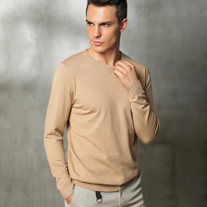 Кашемировый базовый Мужской свитер, осень, трикотажное платье-свитер, hombre pull homme hiver, однотонный пуловер, мужской тонкий вязаный свитер с круглым вырезом