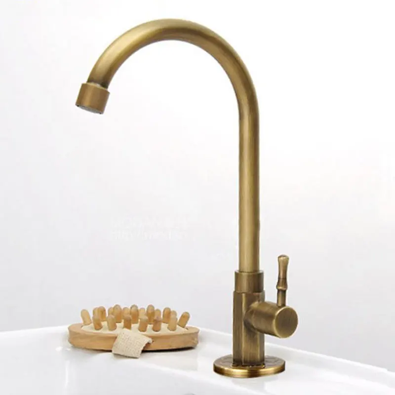 

Bathroom Kitchen Sink Antique Brass Faucet Deck Mount cold Crane Vanity Sink Mixer Taps Handle