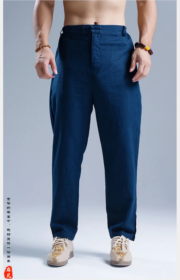 Autumn New Style Men's Vintage Slim Fit Skinny Pants Manufacturers Direct Selling Ethnic Characteristics of Men's Flax Pants