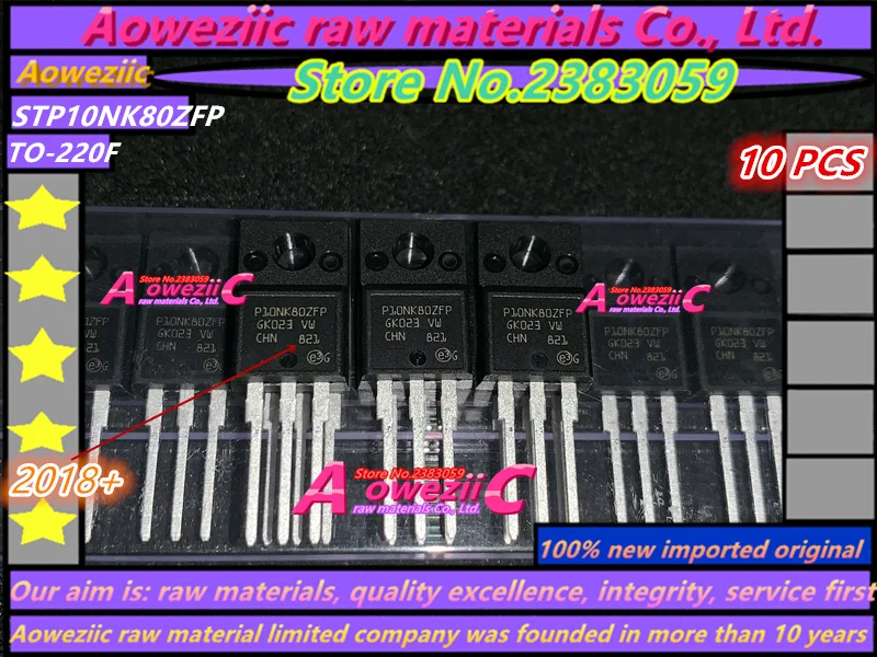 

Aoweziic 2018+ 100% new imported original STP10NK80ZFP P10NK80ZFP TO-220F MOS field effect transistor N channel 9A 800V