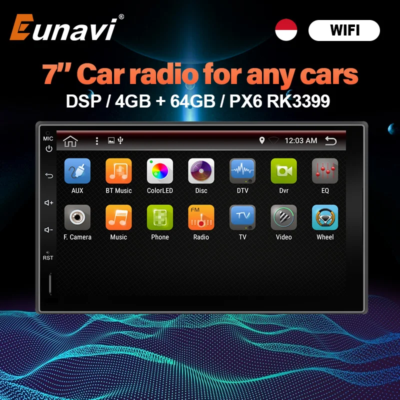 Eunavi 2 Din Car Multimedia Player GPS Radio Audio Auto Universal Navigation Touch Screen Subwoofer For Nissan Toyota WIFI