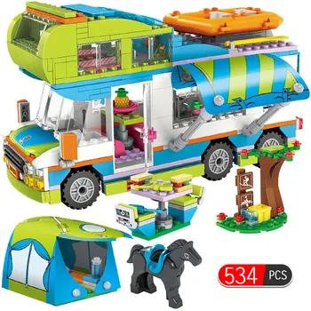 

534pcs City Outing Camper Bus Car Girls Figures Building Blocks For Lepining Friends Bricks Educational Toys For Girls