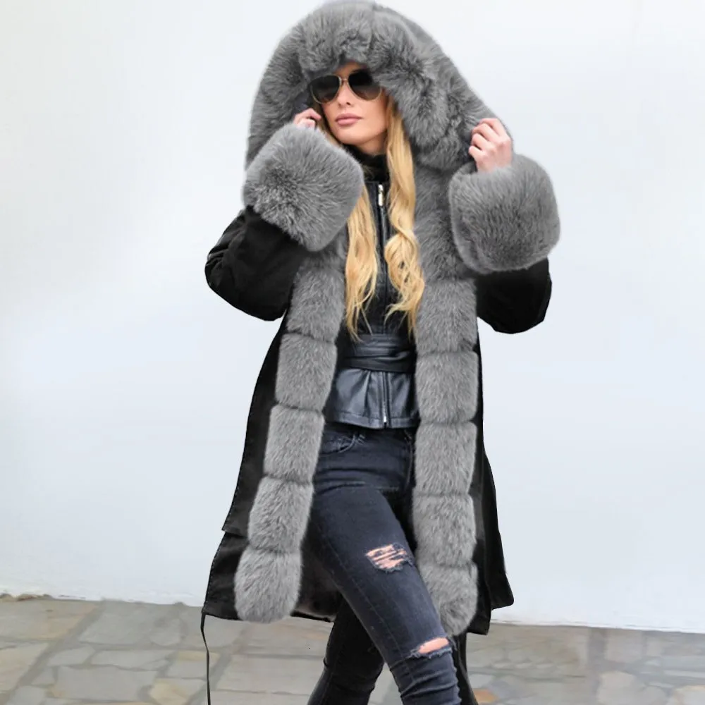 Модные осенние теплые зимние куртки, Женская длинная парка с меховым воротником, повседневное женское пальто с капюшоном, верхняя одежда