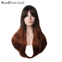 WoodFestival черный микс коричневый синтетический парик термостойкие женские длинные волнистые косплей парики с челкой