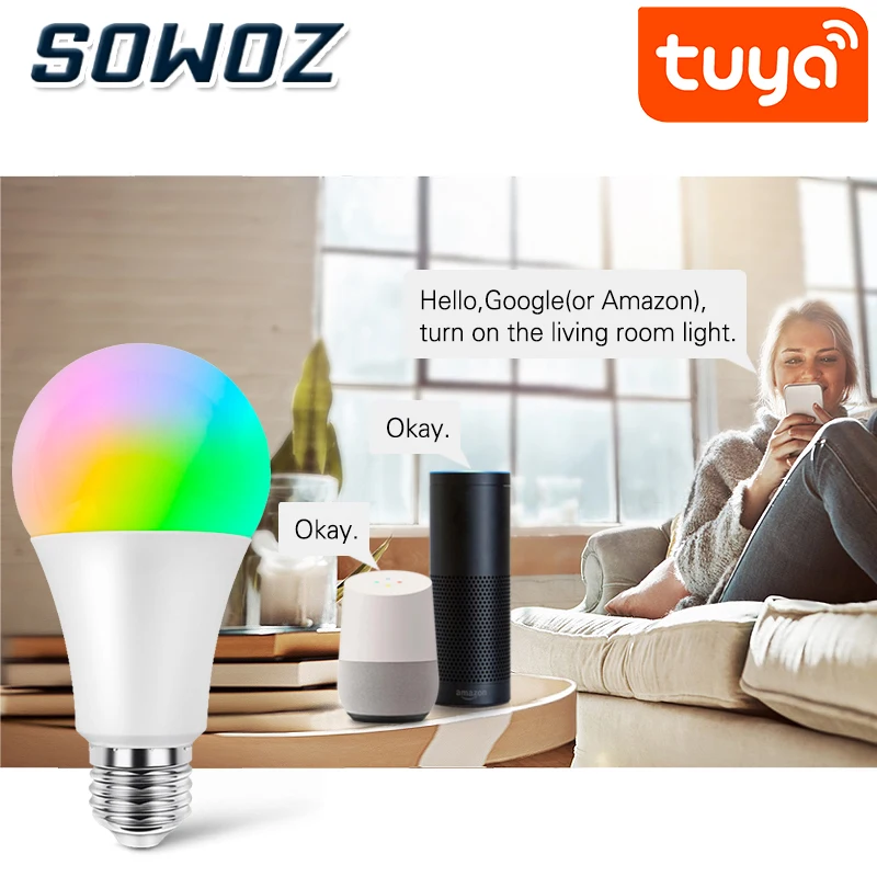 9 Вт WiFi умный светильник E27 светодиодный Tuya Smart life 110 220 В RGB + белый теплый таймер с