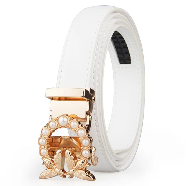 New Fashion Women's Belts Genuine Leather Designer High Quality Belt Women Luxury Straps for Woman White Automatic Buckle Belts WA01702