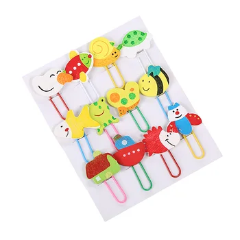 

12Pcs/set Kawaii Creative Cartoon Binder Clips Paper Clip Cute Wooden Bookmark School Office Accessories Stationery