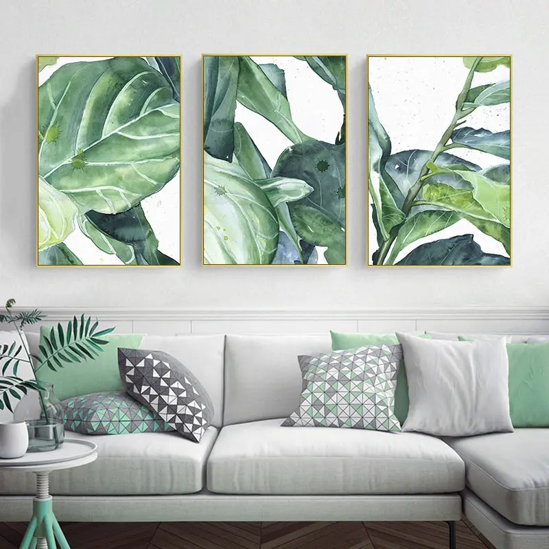 

TaaWaa Nordic Watercolor Green Plant Canvas Painting Leaf Poster And Print Art Wall Living Room Bedroom Decoration Home Decor