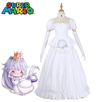 

Super Mario Boosette Cosplay Costume Bowsette Princess Koopa White Costume Women Long Dress Ball Gown Retro Medieval Dress