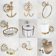 Античный латунный керамический цветочный набор аксессуаров для ванной комнаты, оборудование для ванной, вешалка для полотенец, мыльница, держатель для туалетной бумаги aset030