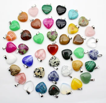

Wholesale 24pcs charms Quality natural tiger eye stone crystal agates Turquoises 20mm heart charms pendants DIY jewelry making
