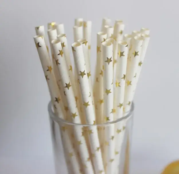 100pc Christmas Star Paper Straw Biodegradable Straw Disposable Drinking Straw Birthday Party Decorations Kids Party Supplies