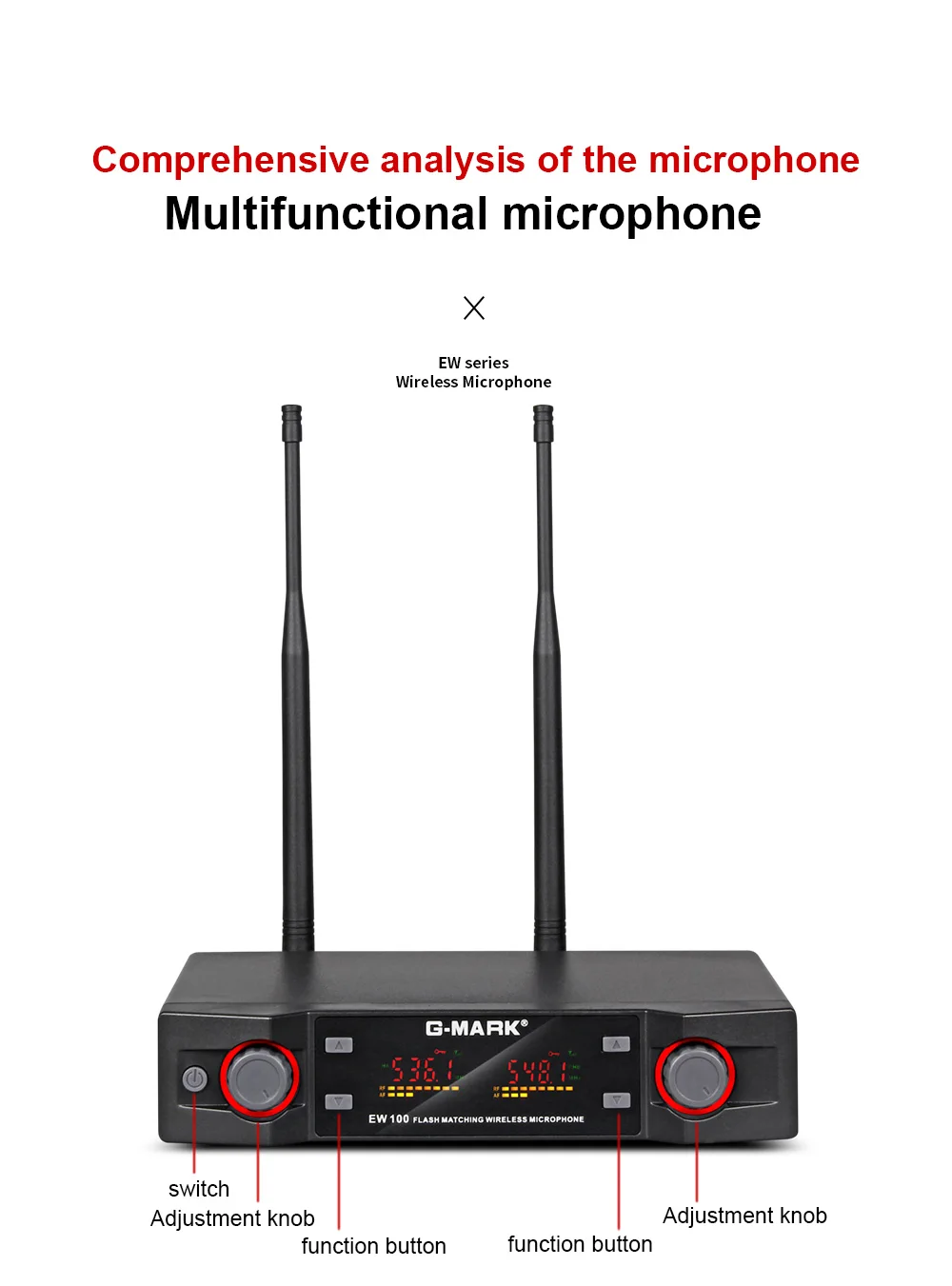 Wireless Microphone G-MARK EW100 Professional UHF Karaoke Handheld Mic Frequency Adjustable 80M For Party Band DJ Church Show