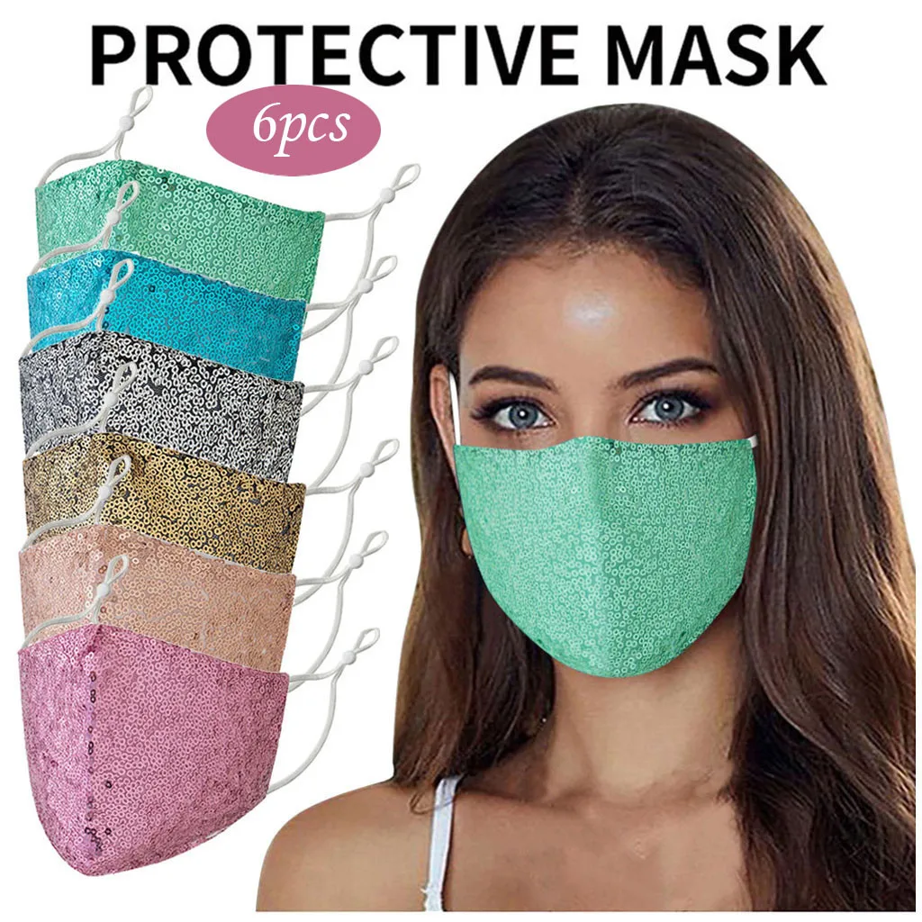 6PCS Adult Women Paillette Adjustable Washable Safet Protect Haze Face Mask Breathable face mask washable Mascarillas | Безопасность и