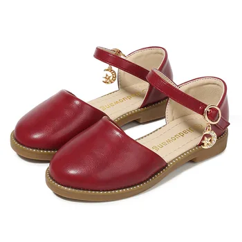 

Fashion Summer Children's Flats Casual Rhinestone With Star & Moon Pendant Soft Girls Shallow Leather Shoes For Medium Big Kids
