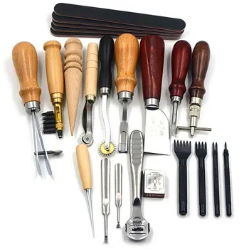 

18pcs Leather Craft Tools Kit Stitching Carving Working Sewing Saddle Groover Top Quality