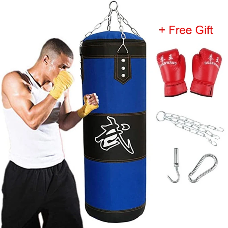 

Adult Kid Empty Boxing Sand Bag Hanging Kick Sandbag Boxing Training Fight Karate Punching Bag Heavy Duty with Glove Wrist Guard