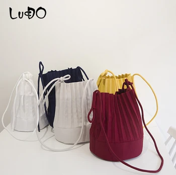 

Casual Fold Bucket Bags Women Pleated Shoulder Bag High quality Polyester Big Shopping Tote Japan Korean Designer Crossbody Bag