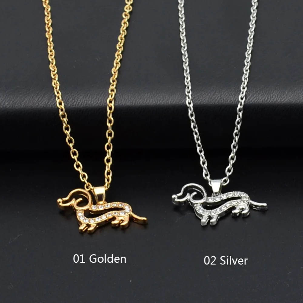 Collana con ciondolo a forma di cucciolo di cane carino, colore oro e argento, con cristallo, a forma di bassotto, a catena, per donna e ragazza, regalo di gioielli_voghion.com