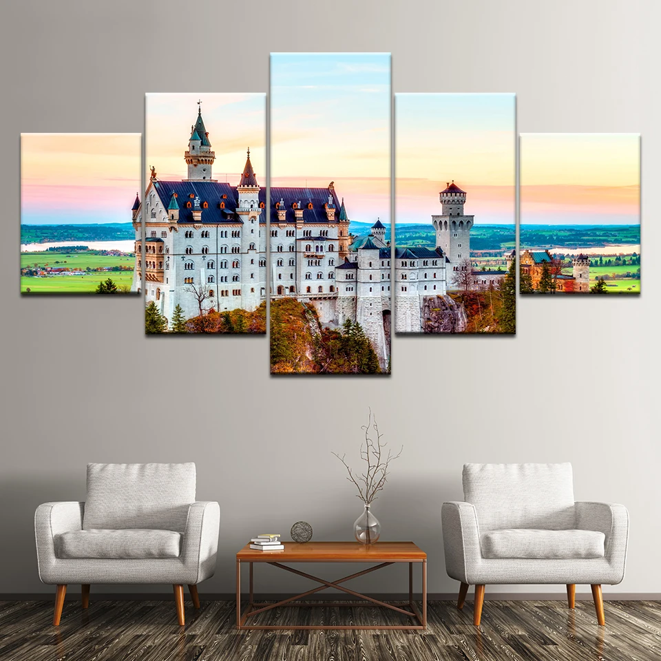 Canvas Painting Colorful Castle 5 Pieces Wall Art Modular Wallpapers Poster Print Children's Room Home Decor | Дом и сад