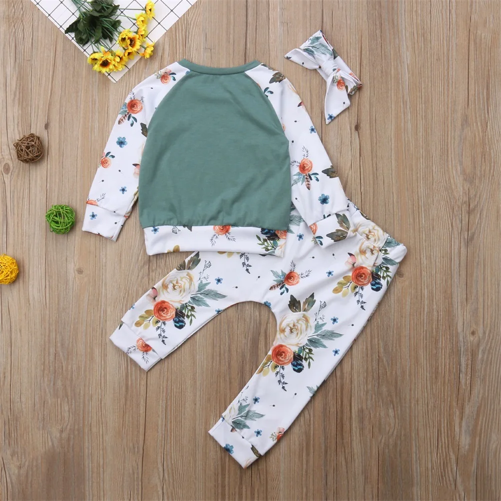 Newborn Kid Baby Girl Floral Clothes Tops T Shirt Tee Pants Tracksuit Outfit Set Autumn New Arrival Warm Baby Clothes