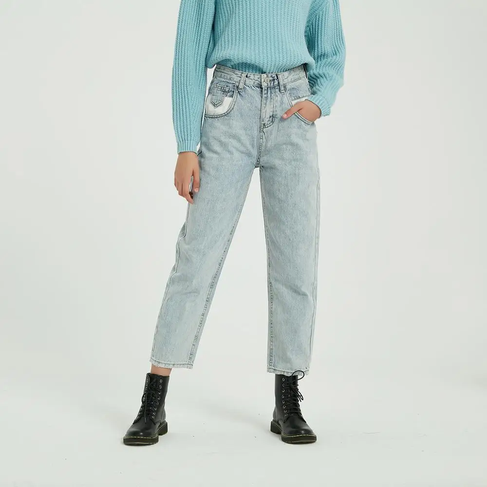 Best Wixra 2019 New Solid BF Casual Women s Denim Pants High Waist Pockets Jean Trousers Spring Autumn Ladies Jeans