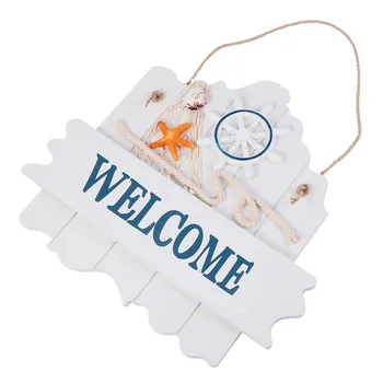 

1 Pc WELCOME Hanging Tag Wooden Mediterranean Style Fashion Wall Hanging Decor Hanging Sign Hanging Board for Restaurant Home Ho