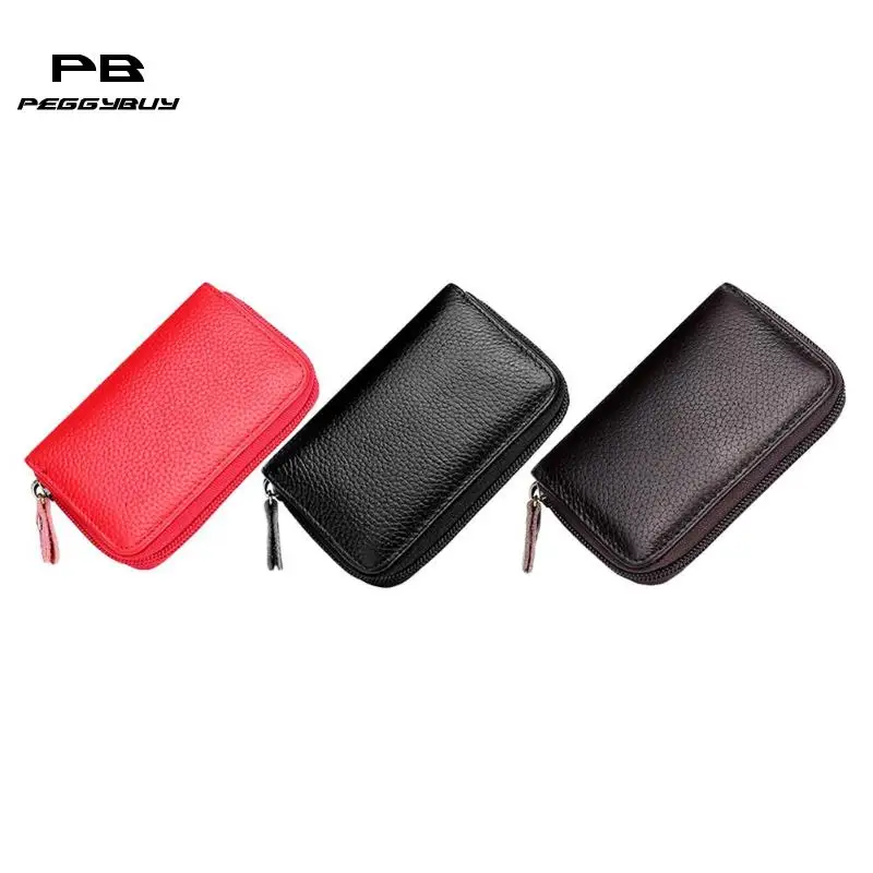 

Multi-function Coin Purse Cowhide Leather Solid Color Card Bags Zip Wallet