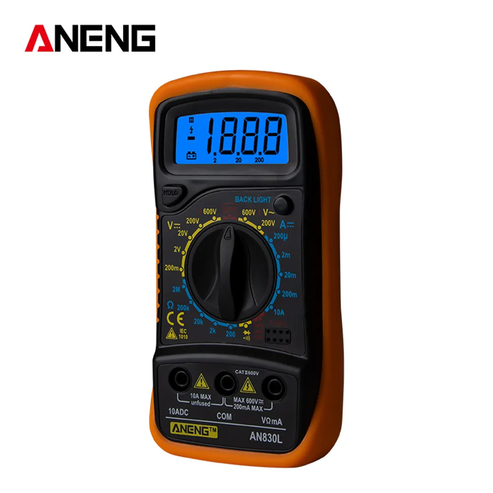 ANENG AN830L Ручной цифровой мультиметр с ЖК-подсветкой Портативный AC/DC амперметр вольтметр тестер напряжения метр Multimetro - Цвет: Оранжевый