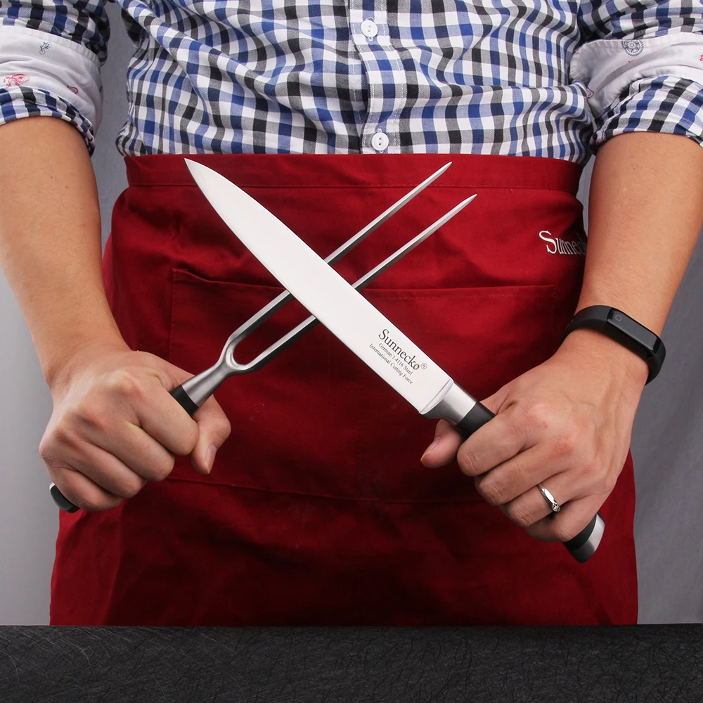 SUNNECKO Премиум 8," нож шеф-повара+ точилка, немецкие 1,4116 стальные лезвия, ABS ручка, острые кухонные ножи для резки мяса, нож для нарезки+ вилка