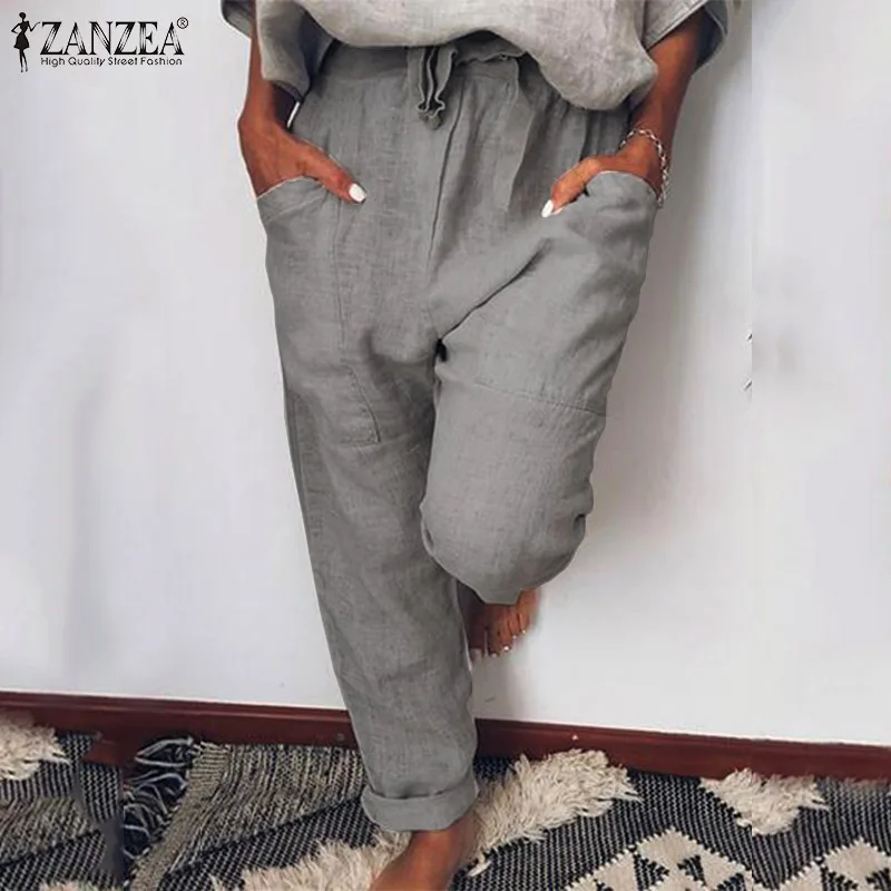

2019 ZANZEA Casual Harem Pants Women's Autumn Trousers Vintage Lace-Up Elastic Waist Pants Female Pantalon Palazzo Plus Size